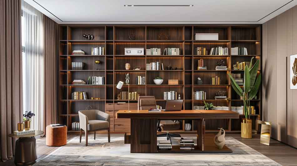 Luxury home office with bookshelves