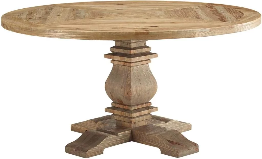 Modway Column Rustic Round Pine Table