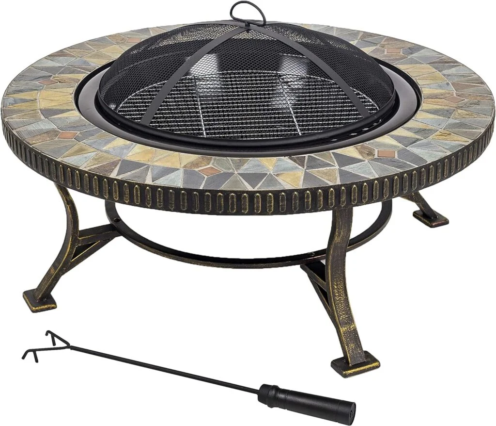 Wood burning fire pit with table edge.