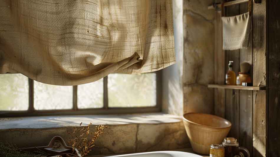 Farmhouse Bathroom window treatments