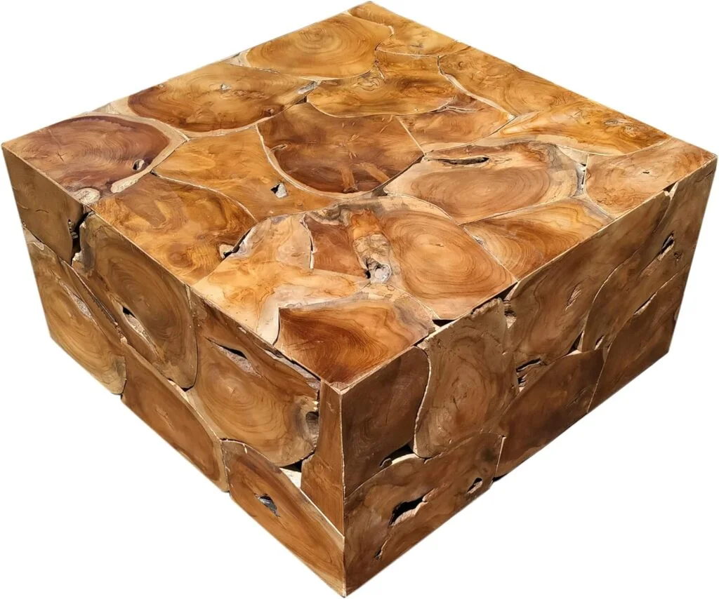 Square recycled teak coffee table