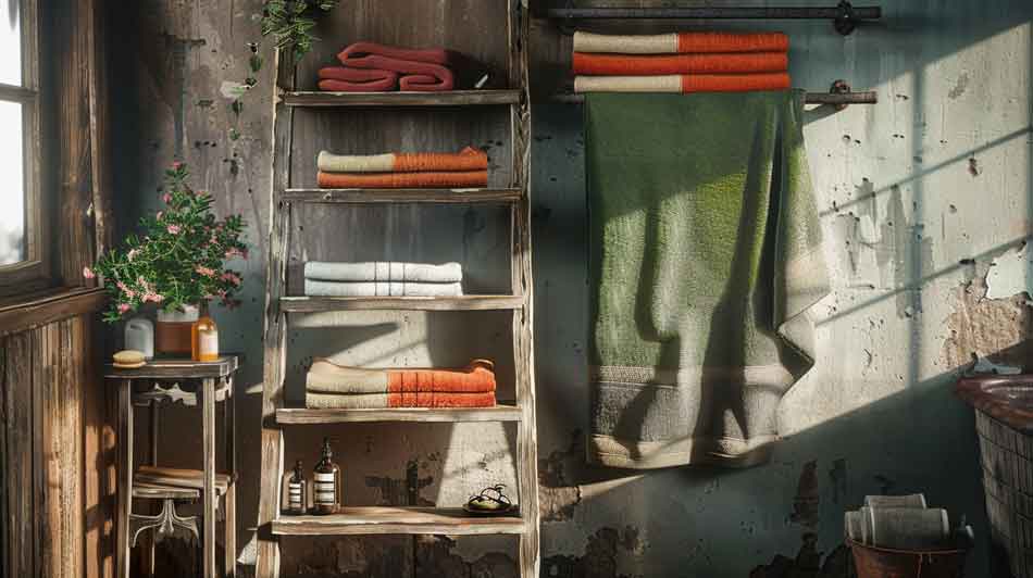 Farmhouse Bathroom creative towel storage