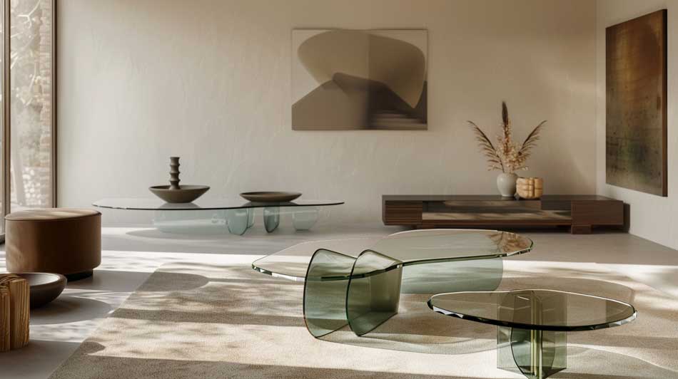 Multiple styles of a glass coffee tables.