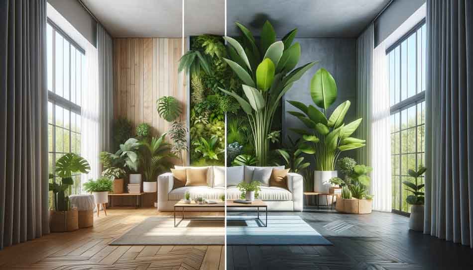 Before and after with Tall house plants
