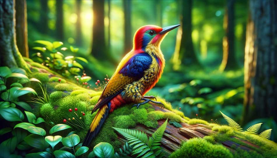 Colorful woodpecker in the woods