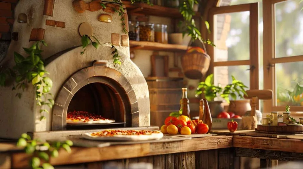 Indoor fire brick pizza oven.