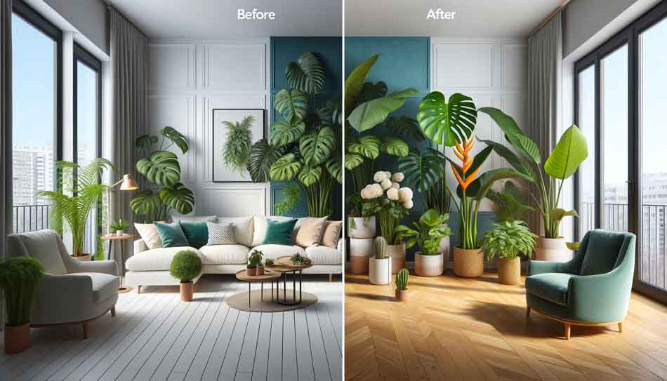 before and after large leaf house plants