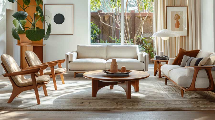Speak white upholstery mid century modern living room