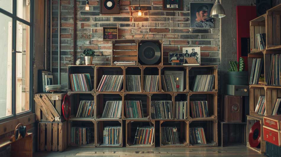 Wooden crates vinyl record storage
