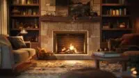 cozy fireplace with beautiful tile.