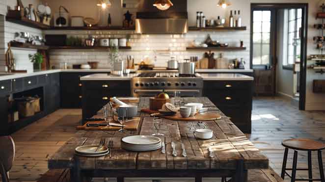 Rustic farmhouse kitchen table.