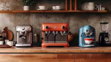 trio of small espresso machines on counter.